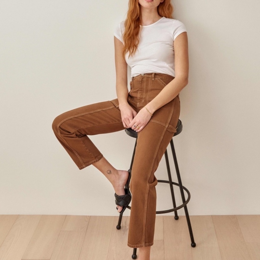 Reformation Kealy Carpenter High Waist Relaxed Fit Jeans Taos Straight Brown 23